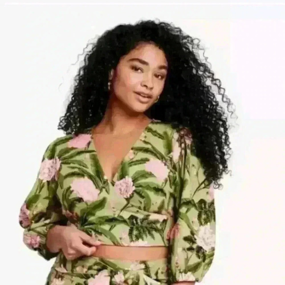Agua Bendita For Taget Womens Green Floral Print Tropical Front Tie Top XXL - Picture 1 of 12